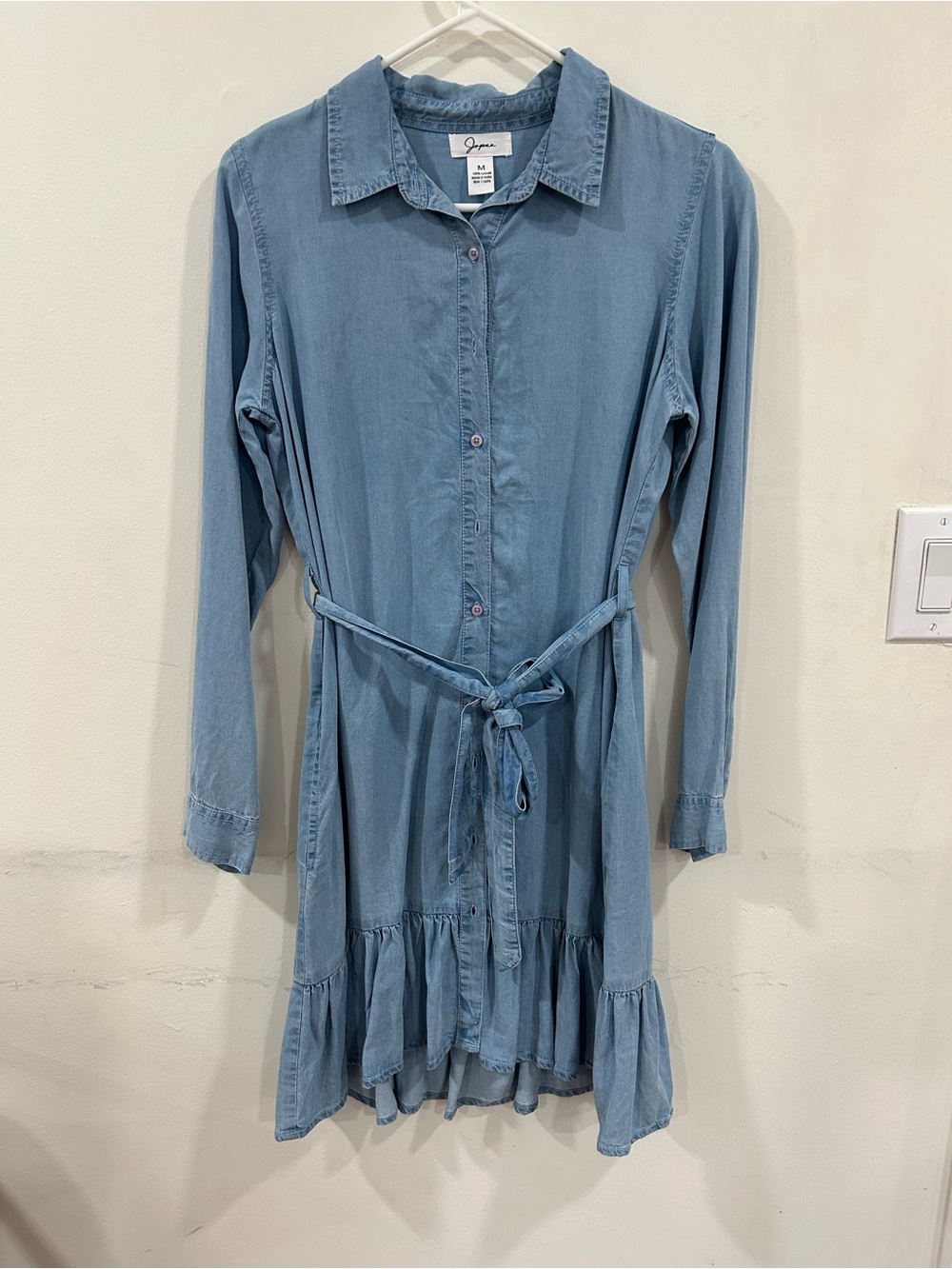 Denim Shirt Dress with Tie Waist size M